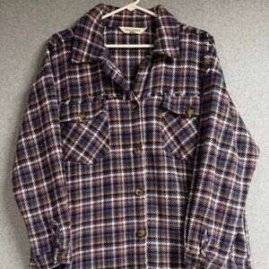 Davi and Dani Plaid Oversized Flannel Shirt Shacket Multicolor Fringed Trim M